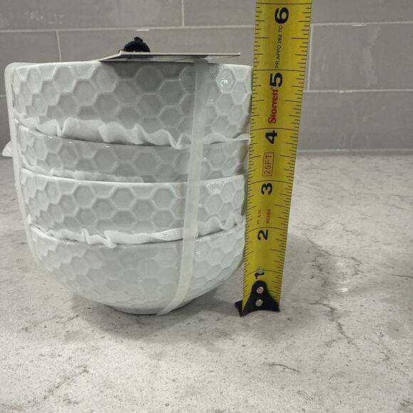 Set 4 HONEYCOMB / BEEHIVE Textured 5 x 2.5” Premium Porcelain Bowls Dip Sauce - Picture 5 of 5